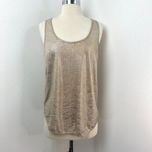 XXI Silver Gold Tank Top Med Textured Knit Scoop Neck Boho Gypsy Fairy Festival